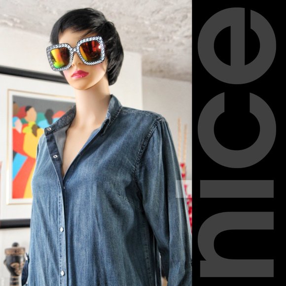 JUSTFAB LONG DENIM SHIRT - Picture 2 of 8